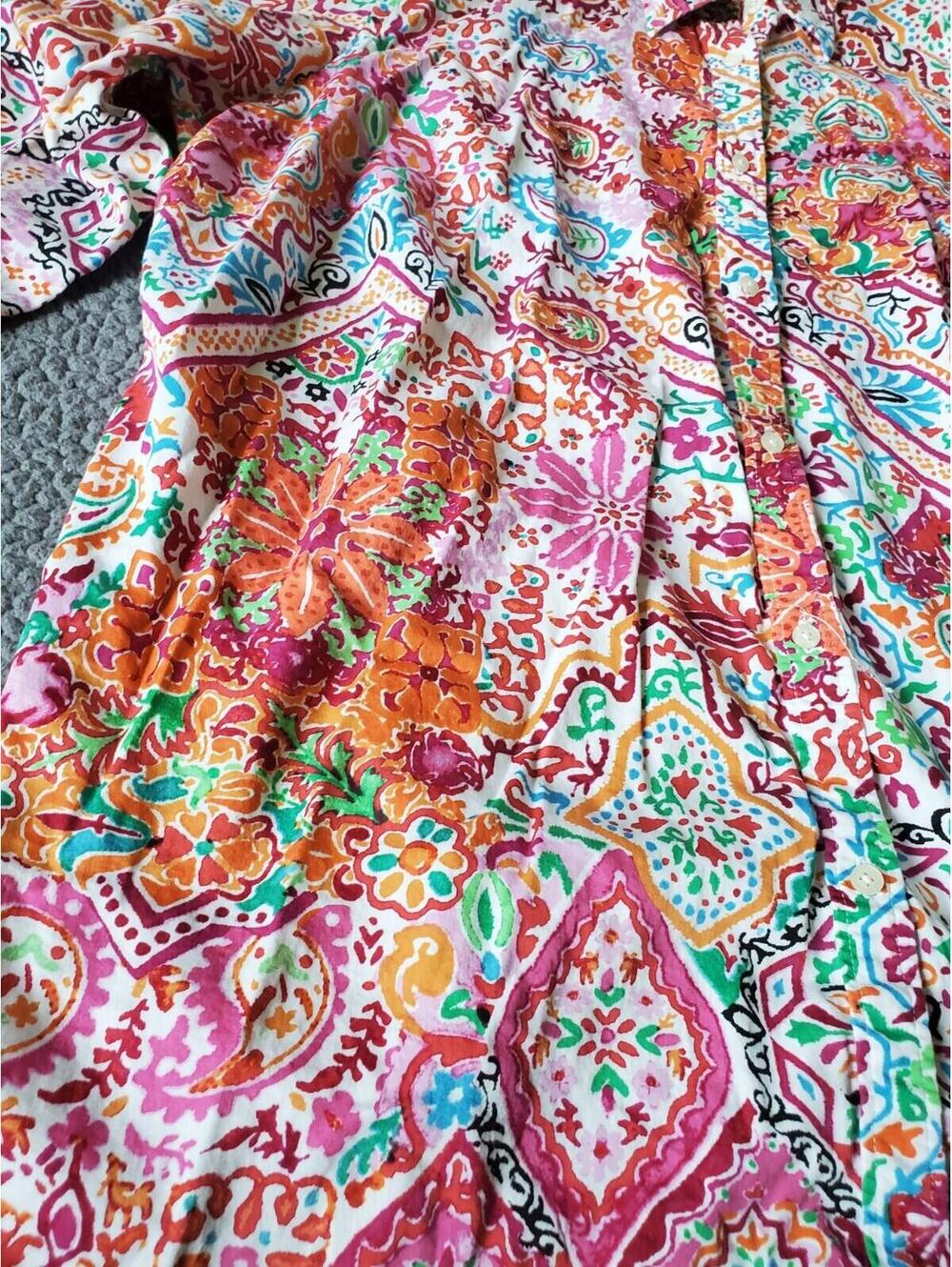 Lauren Ralph Lauren Bright Colorful button Down Blouse 2X Paisley - Picture 2 of 8